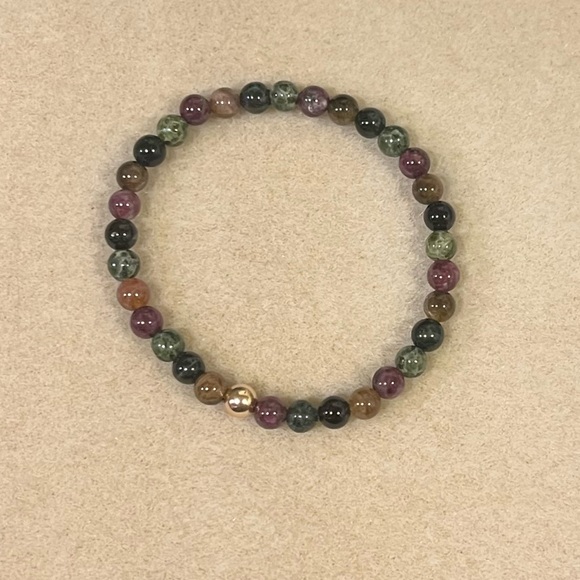 Watermelon Tourmaline Gold Filled Gemstone Set of 3 Stretch Stacking Bracelet - Picture 6 of 13